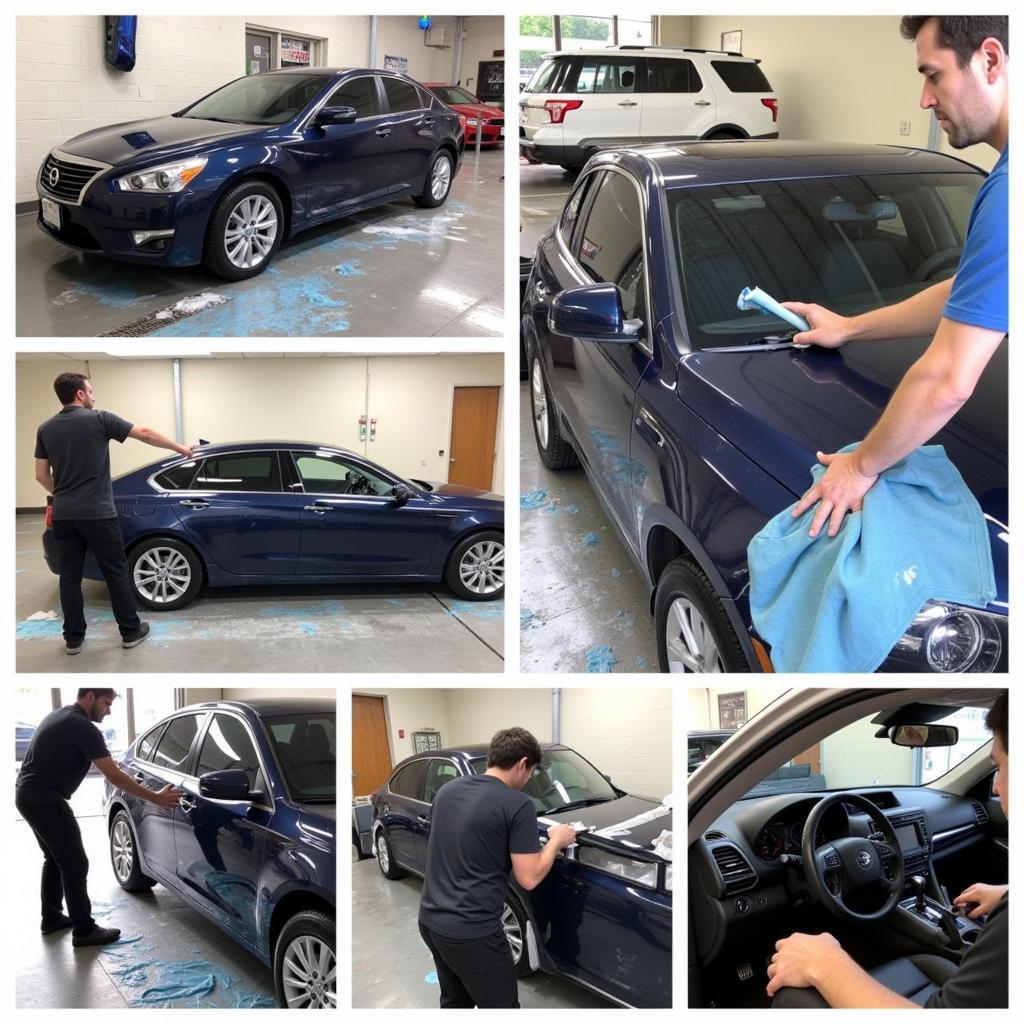 Car detailing services near 2043 Christina Street, showcasing various stages of the detailing process, both interior and exterior.