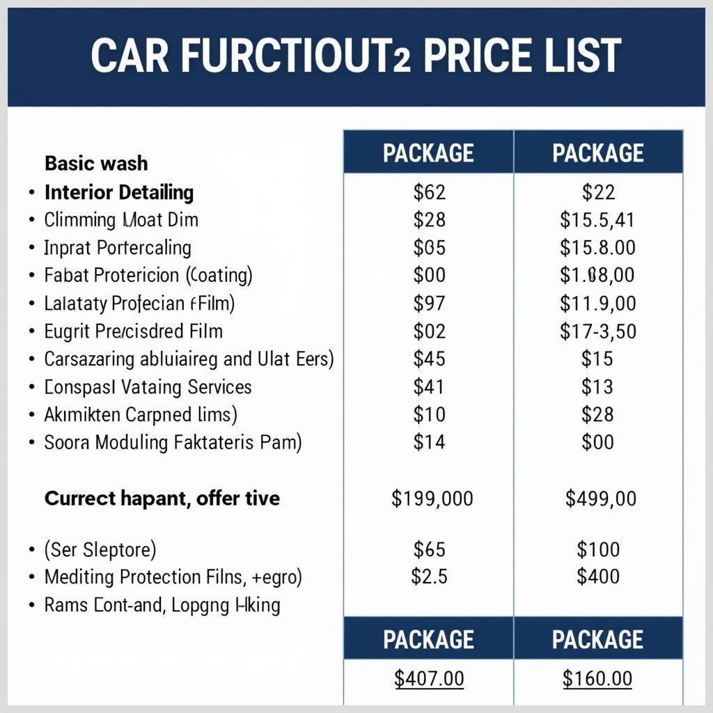 Car Detailing Services and Price List