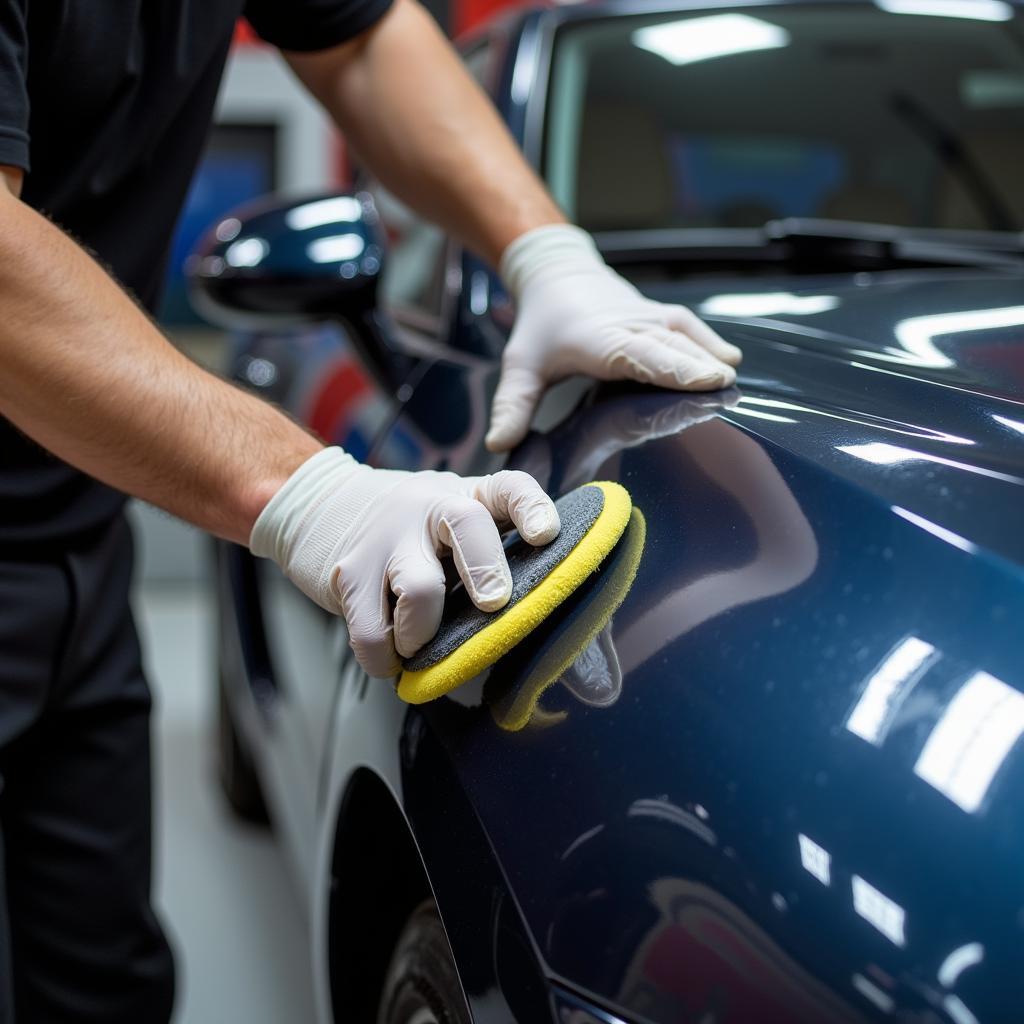 Car Detailing Specialist Applying Ceramic Coating