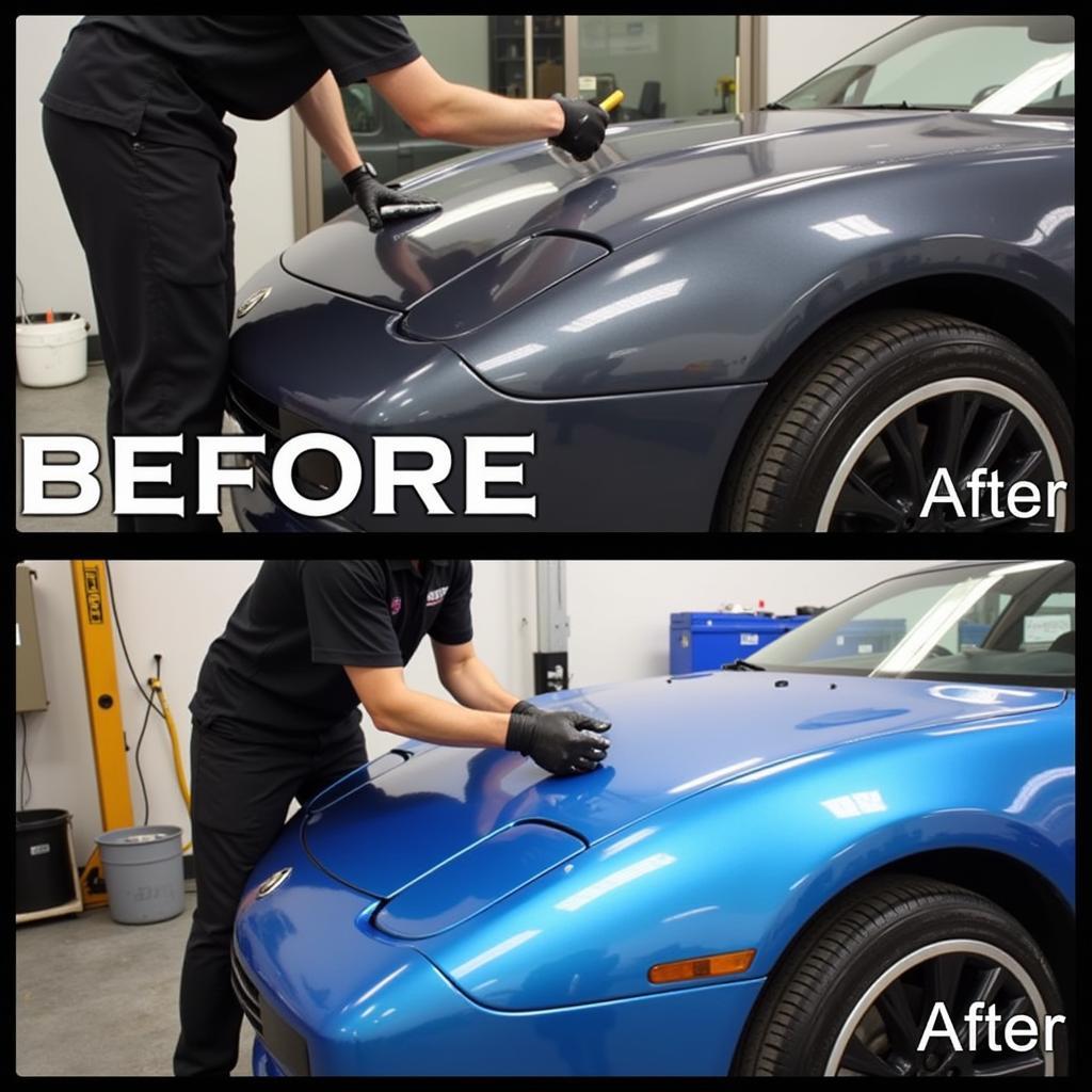 Ceramic coating application on a car by a detailing service on Steubenville Pike