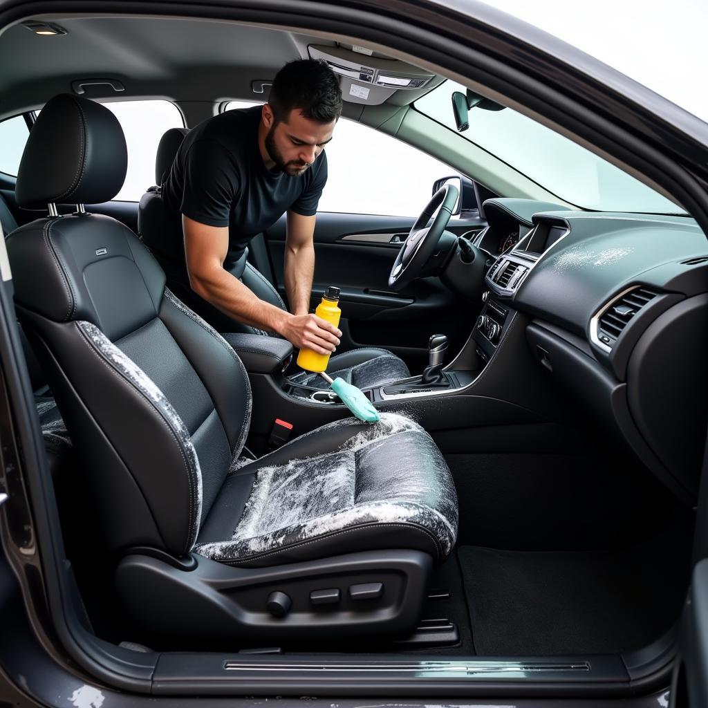 Interior car cleaning during a detailing service in Suffolk, VA