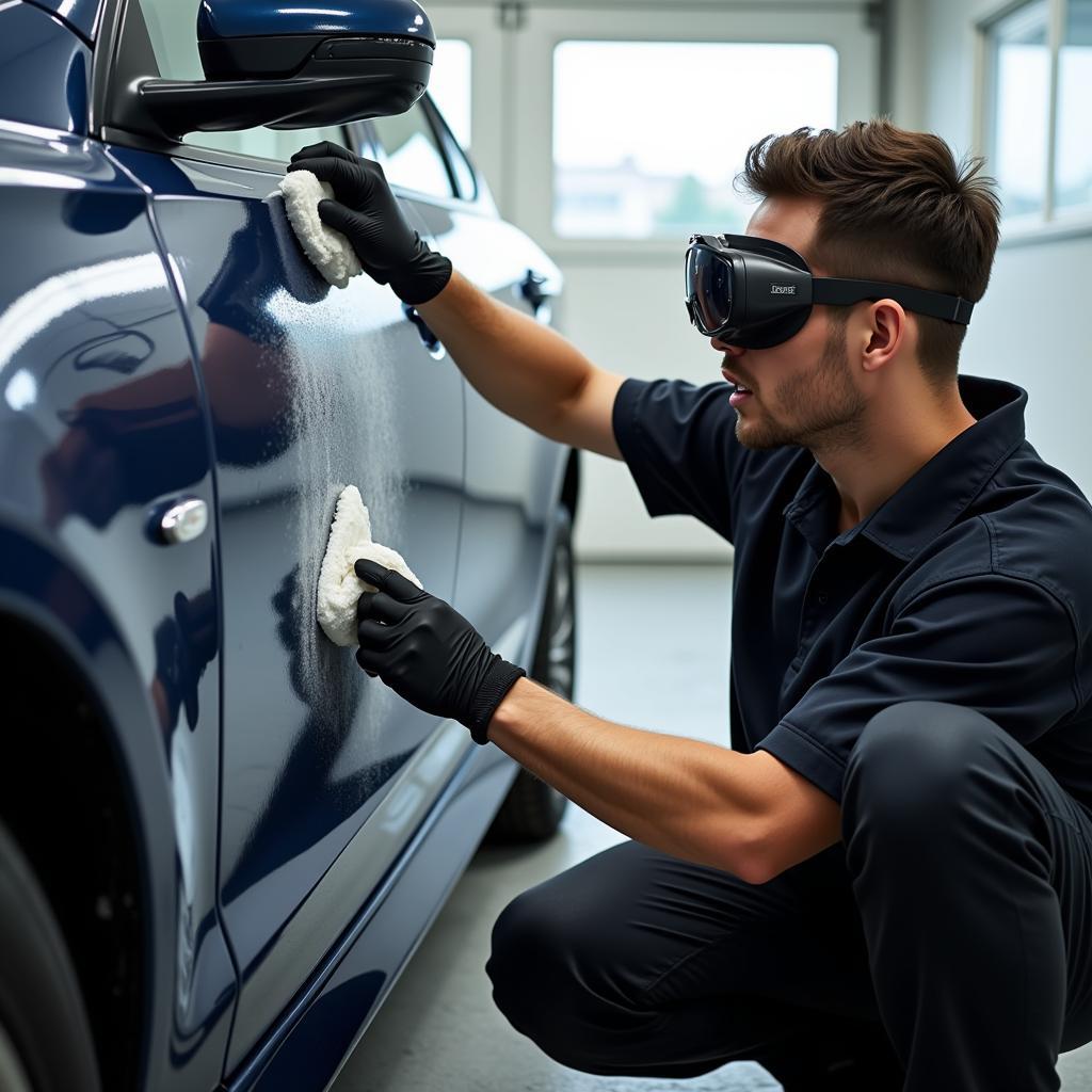 Car Detailing Supplier in Memphis Meticulously Working on a Vehicle