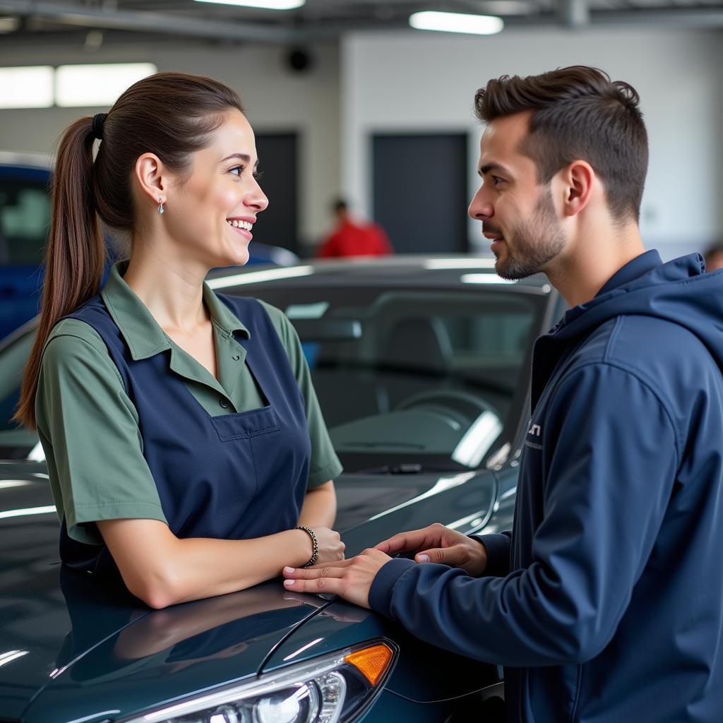 Car Detailing Team Interacting with a Customer