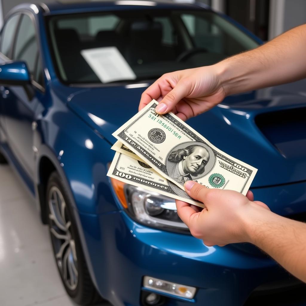 Car Detailing Tip Amount: A Hand Holding Cash with a Sparkling Clean Car in the Background