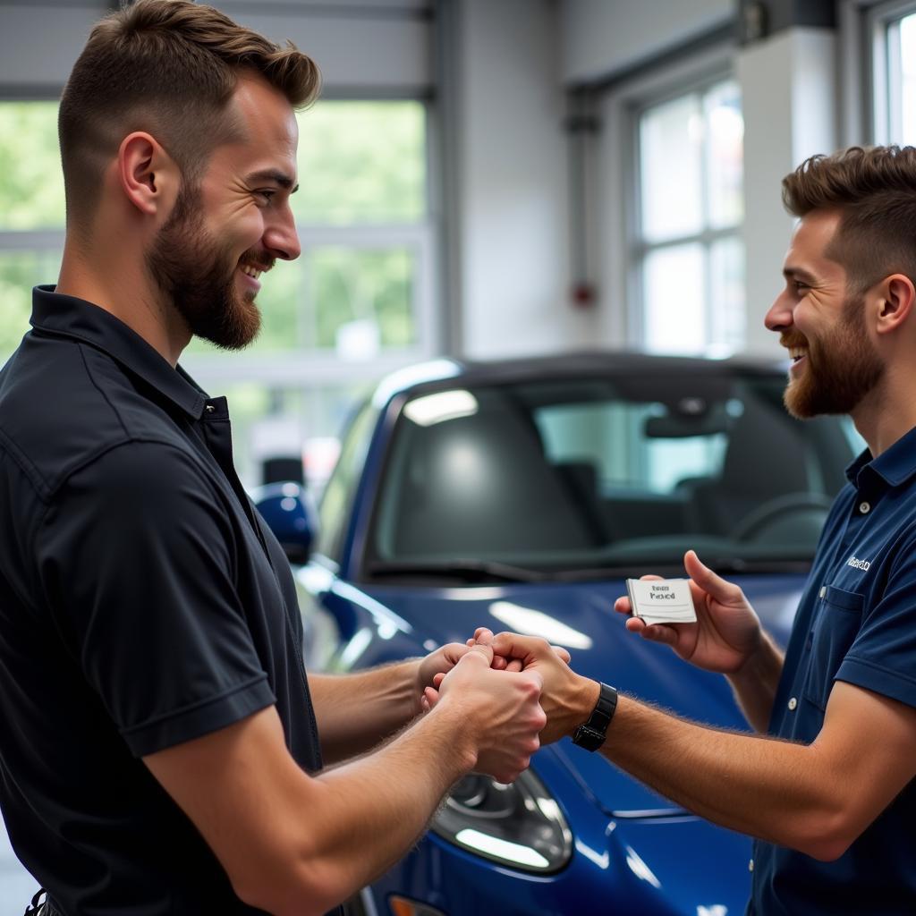 Happy Customer Tipping a Car Detailer