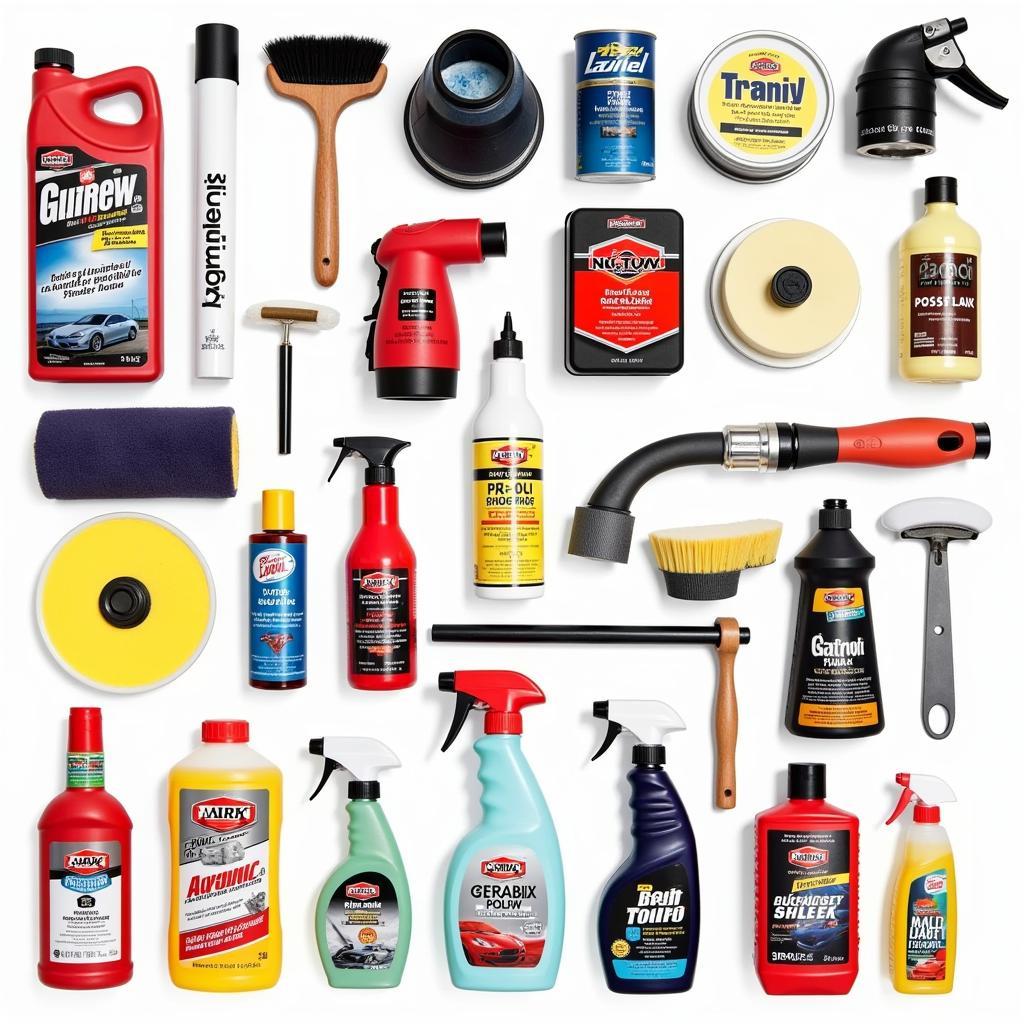 Assortment of Car Detailing Tools and Products