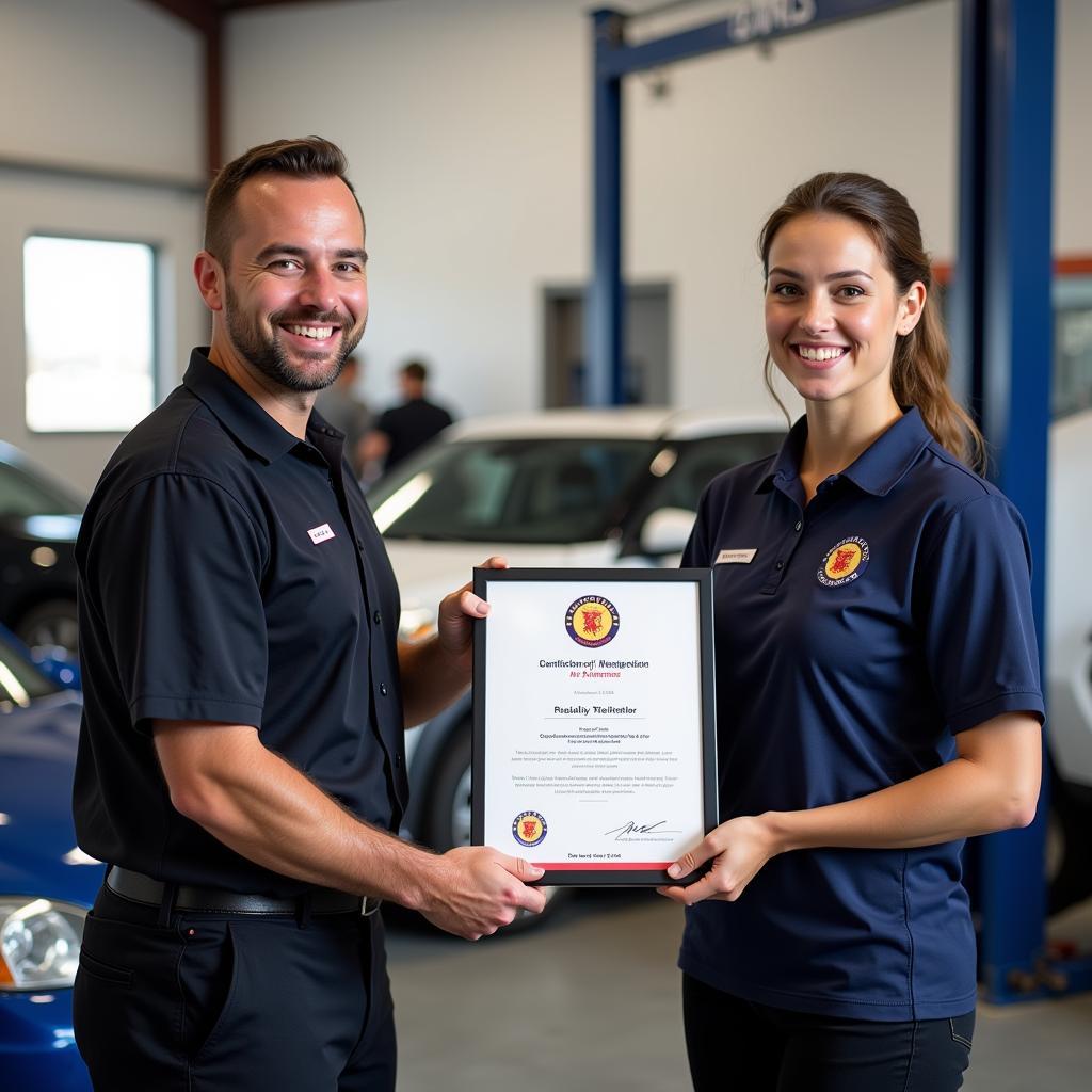 A student receiving a car detailing certification in Scotland