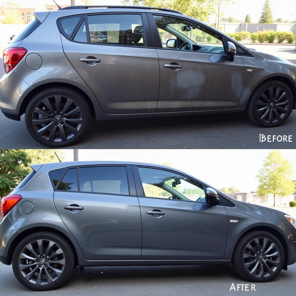 Car Detailing Transformation: Before and after comparison of a detailed car.