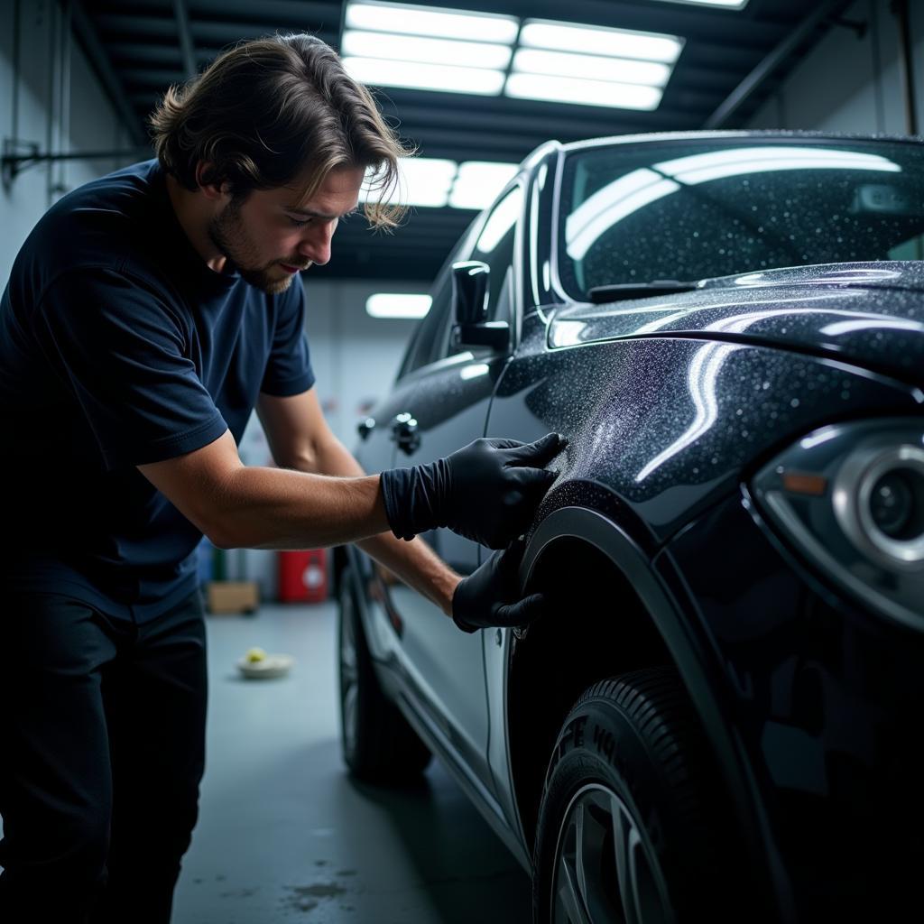 Car detailing being performed under proper lighting