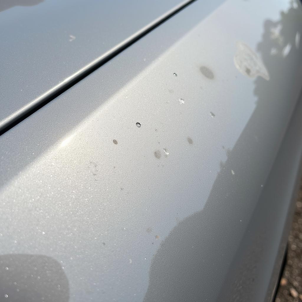 Close-up view of water stains on car paint