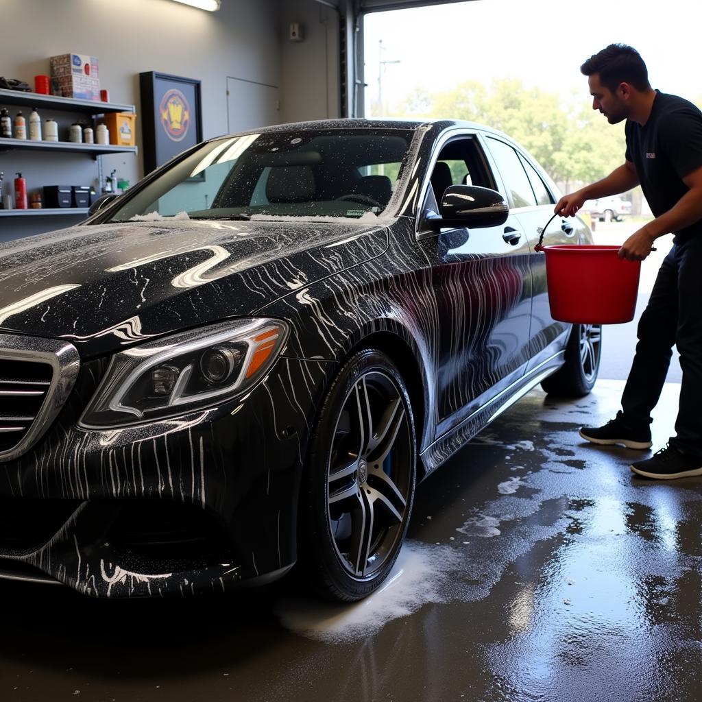 Exterior car wash at a detailing shop in Wayne, NJ