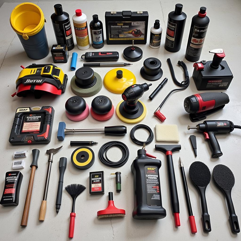 Car Detailing Workshop Tools and Products Display