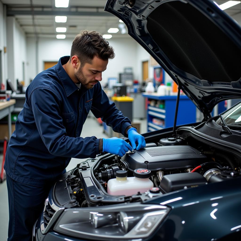 Professional Car Engine Detailing in a Shop