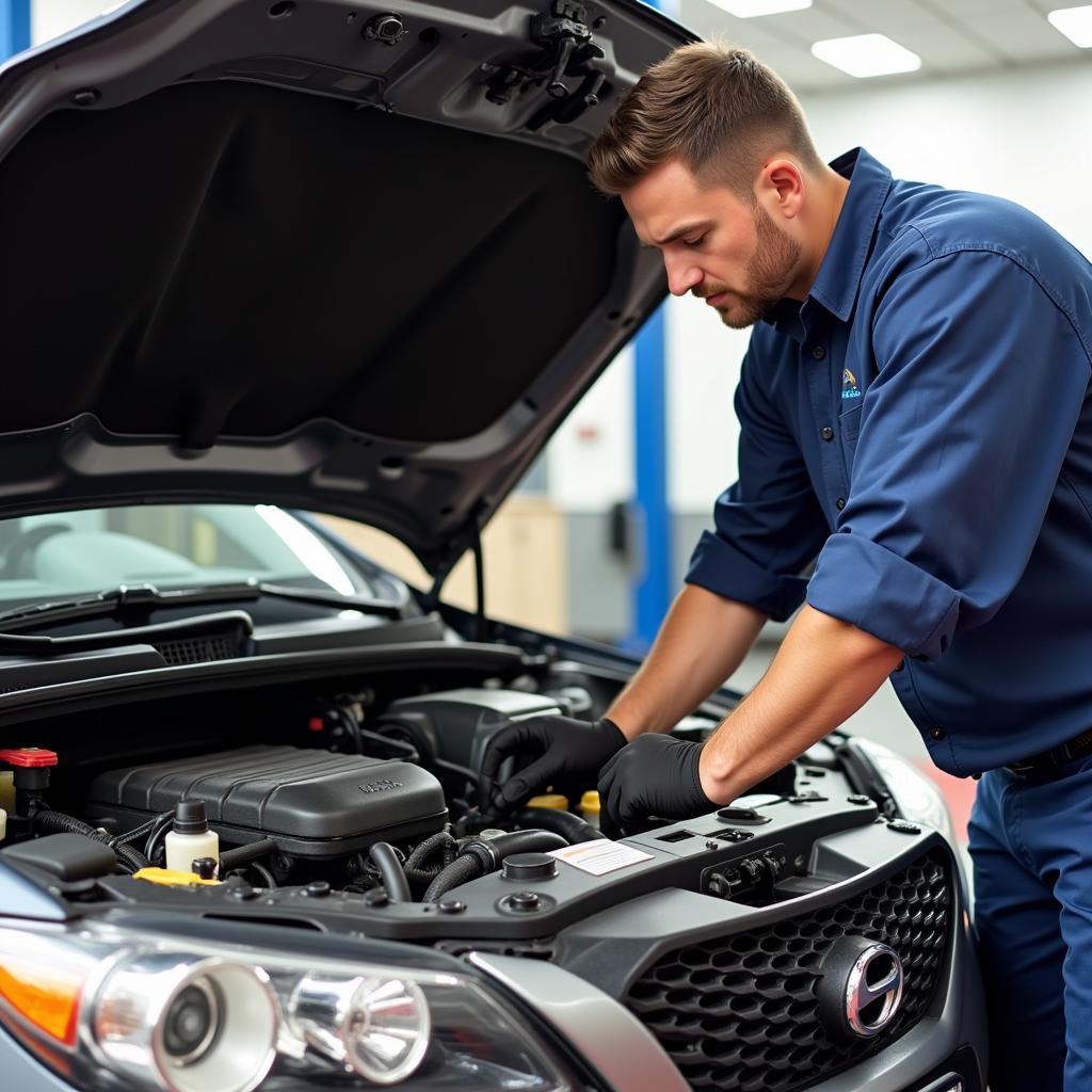 Inspecting the car engine during a detailed check