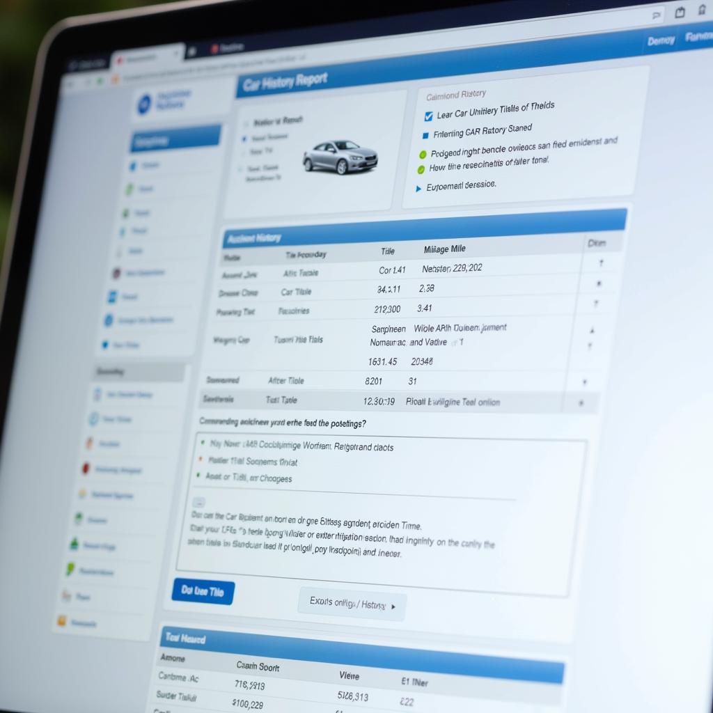 Car History Report Details: A sample vehicle history report highlighting key sections like title information, accident history, and mileage records.