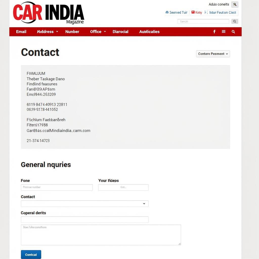 Car India Magazine Website Contact Page