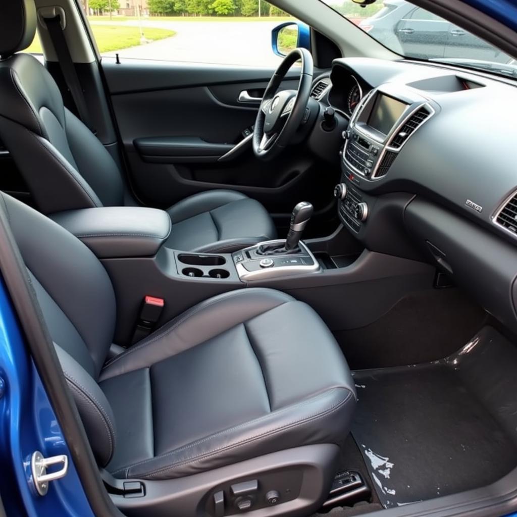 Car interior after steam cleaning