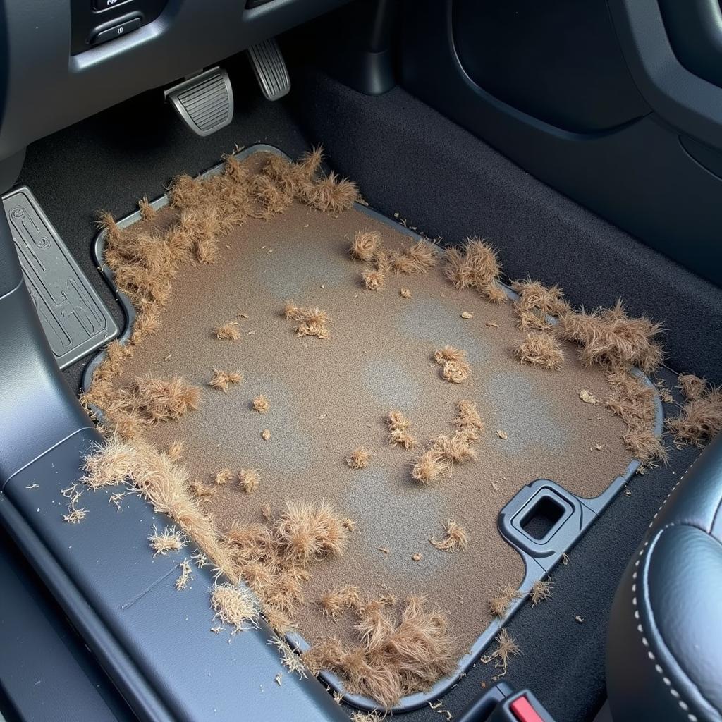 Car interior covered in pet hair