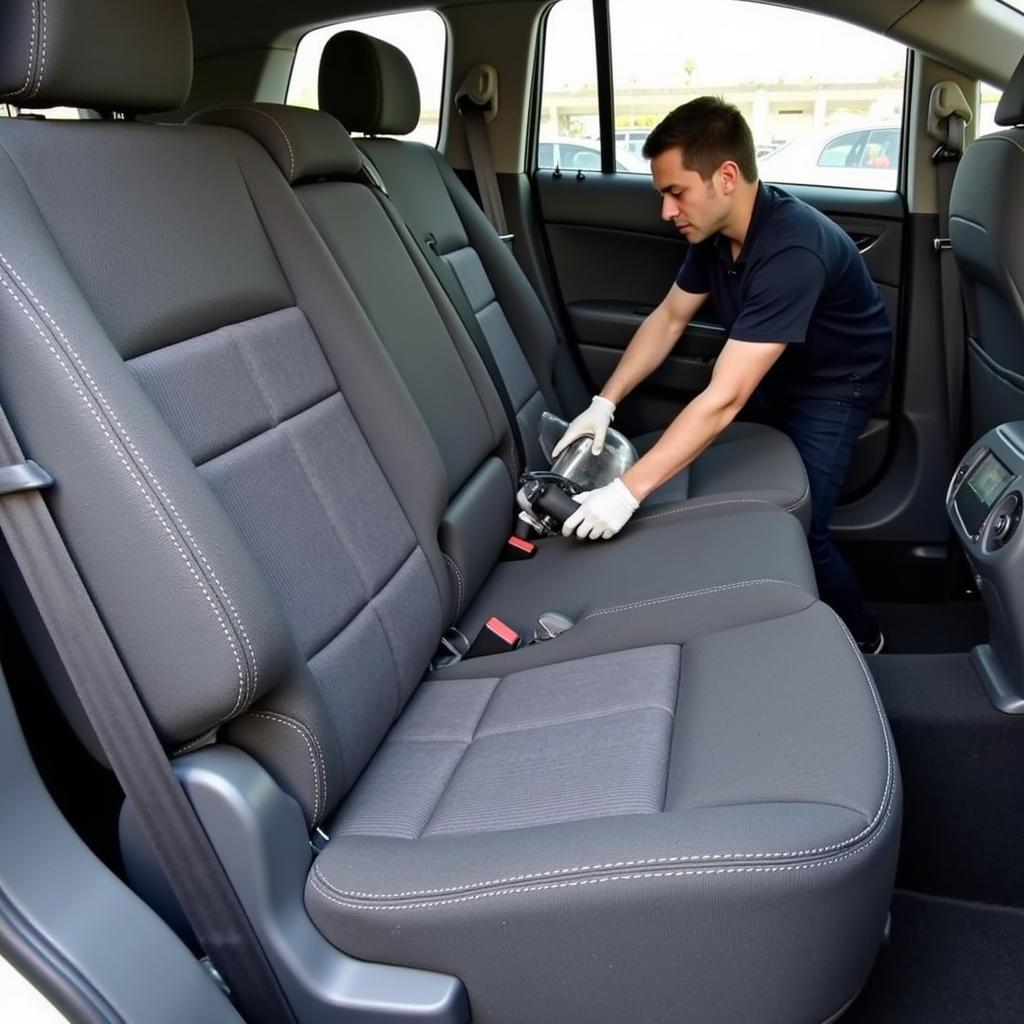 Deep cleaning car interior with extractor for stain removal