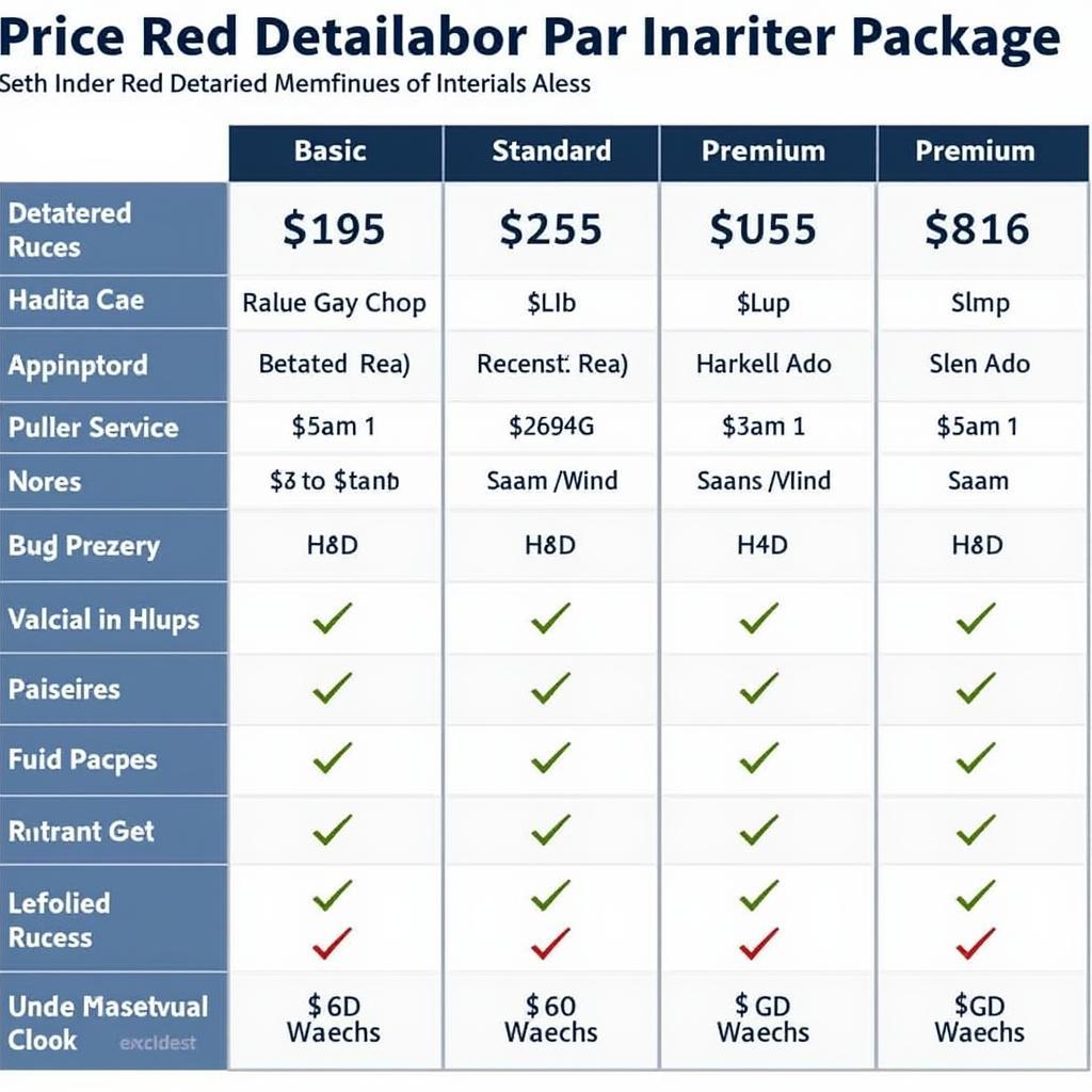 Car Interior Detailing Price Comparison Chart