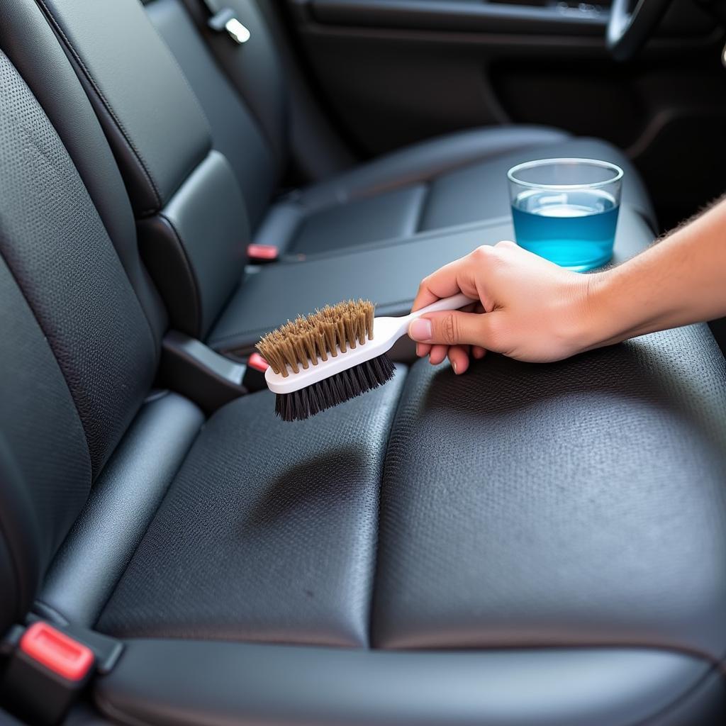 Cleaning car interior seats during a detailing process