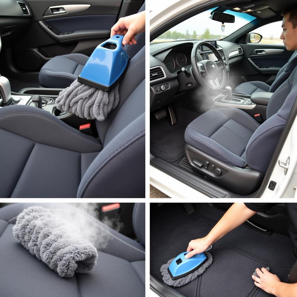 Steam cleaning car interior upholstery and carpets