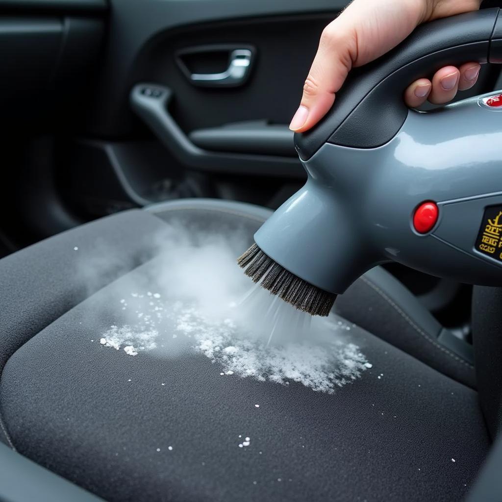 Car Interior Steam Cleaning in Progress