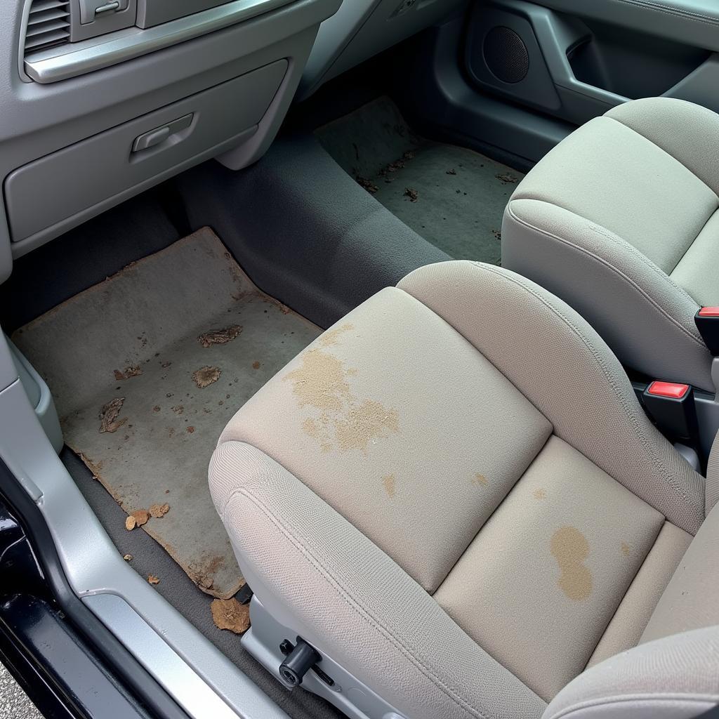 Car Interior with Stained Upholstery