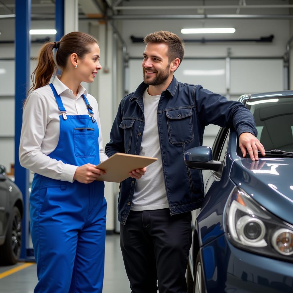 Car Owner Discussing Detailing with Professional