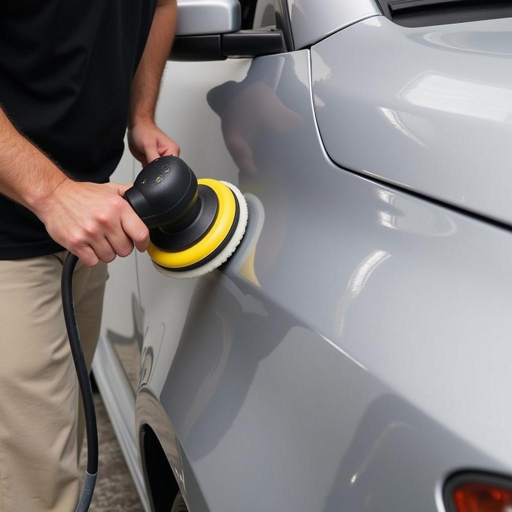 Demonstration of car paint correction using a polishing machine