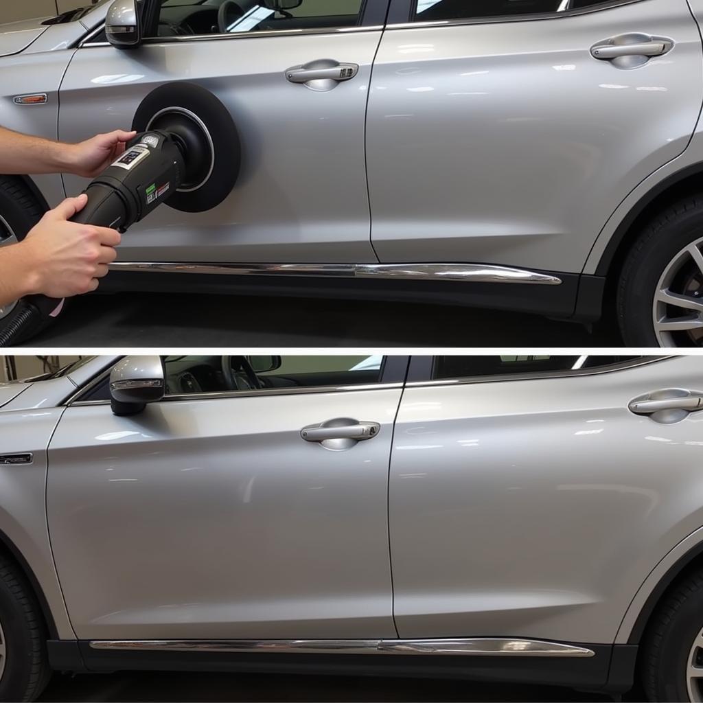 Car polishing process removing swirl marks