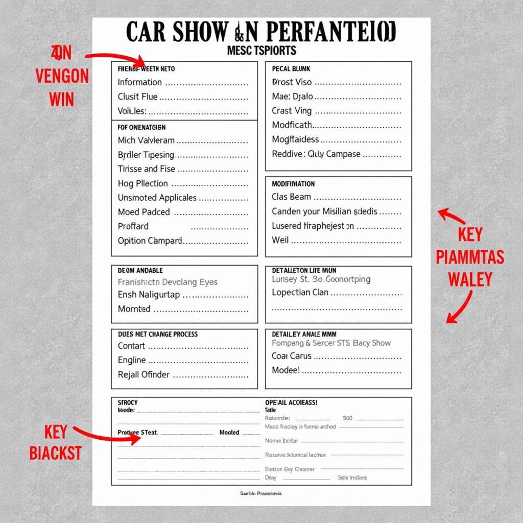 Example of a Well-Organized Car Show Detail Sheet