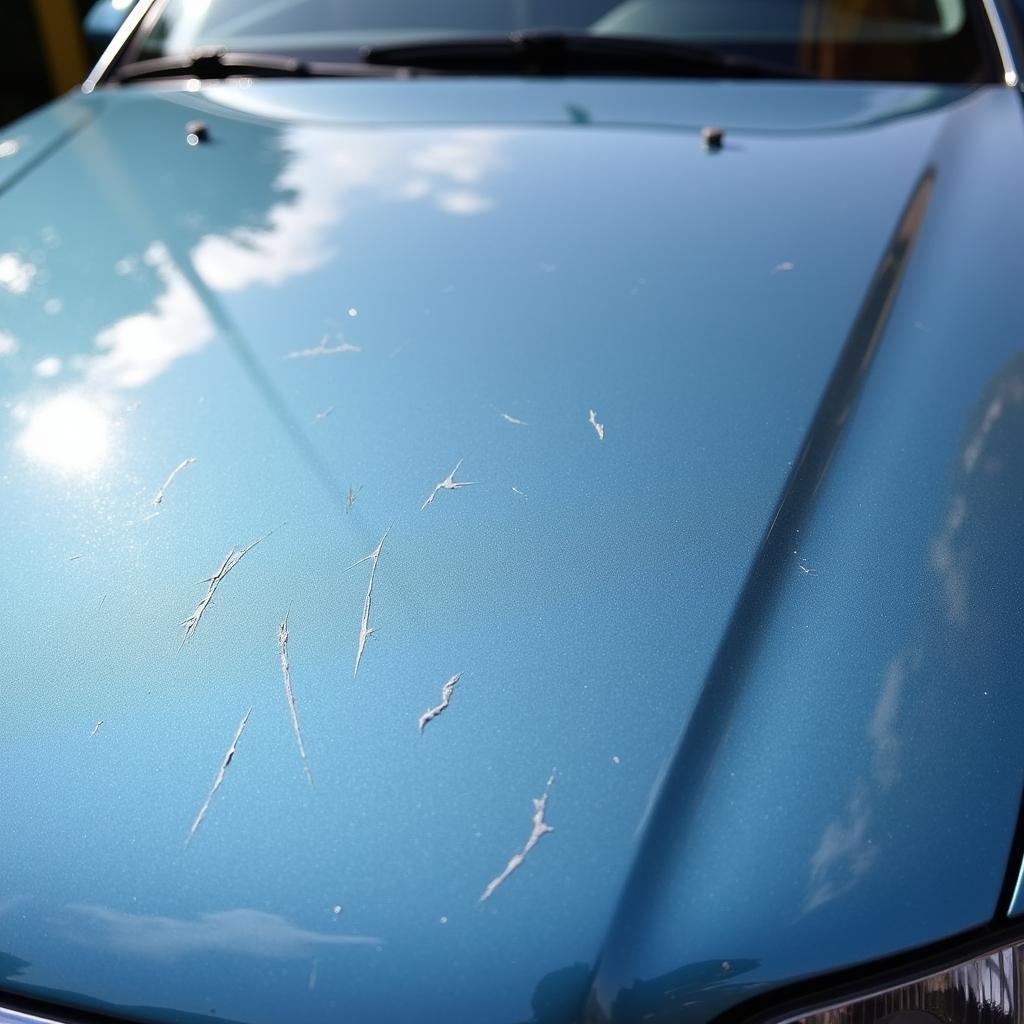 Car surface with minor clear coat scratches before detailing