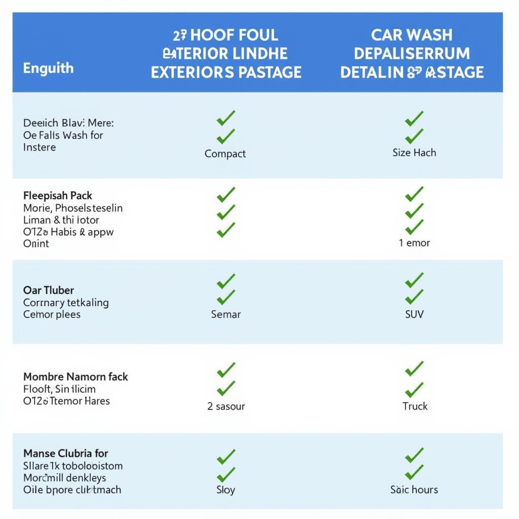 Car Wash Detailing Cost Comparison Table