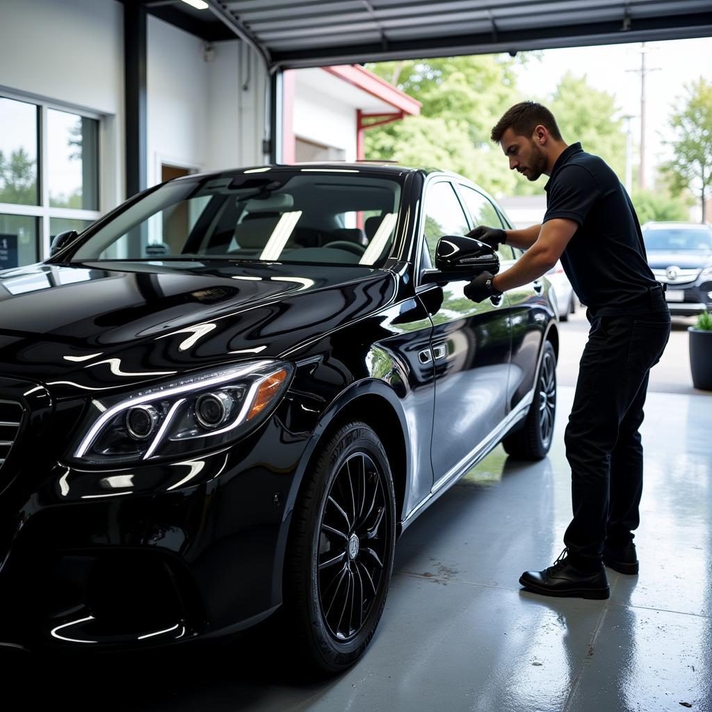 Car Wash Detailing Near Me: A gleaming car being meticulously detailed at a professional car wash.