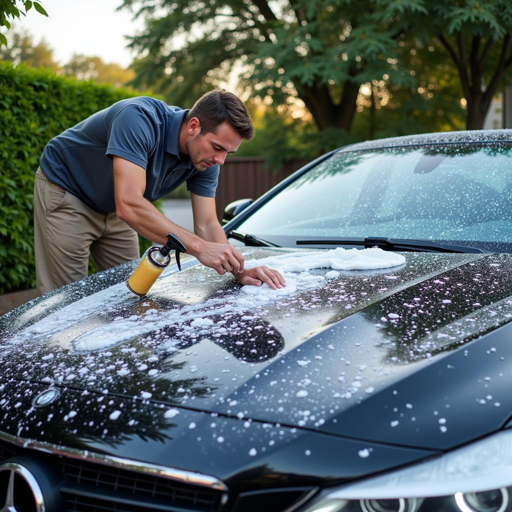 A car owner washes their car regularly to maintain its detailed finish.