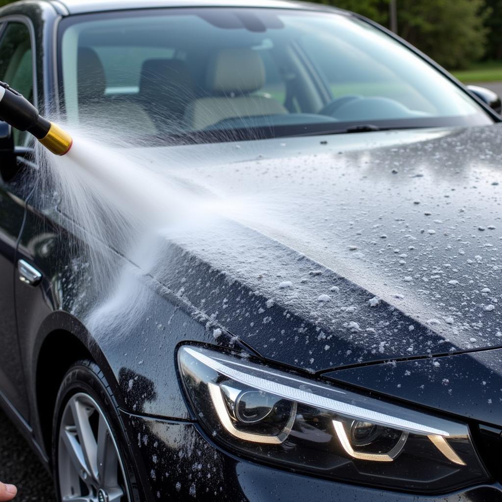 Pre-rinsing car before detailing