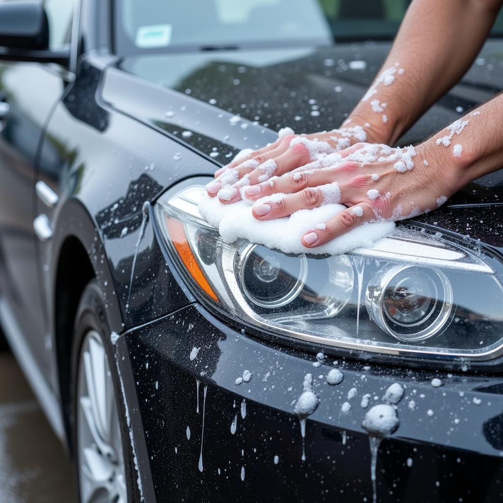 Washing a car in preparation for winter detailing