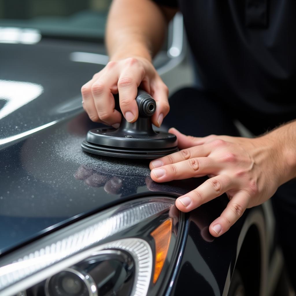 Applying ceramic coating to a car in Puerto Rico