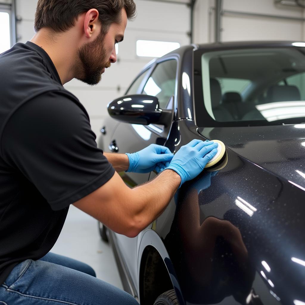 Applying Ceramic Coating to Car in Winslow, Maine