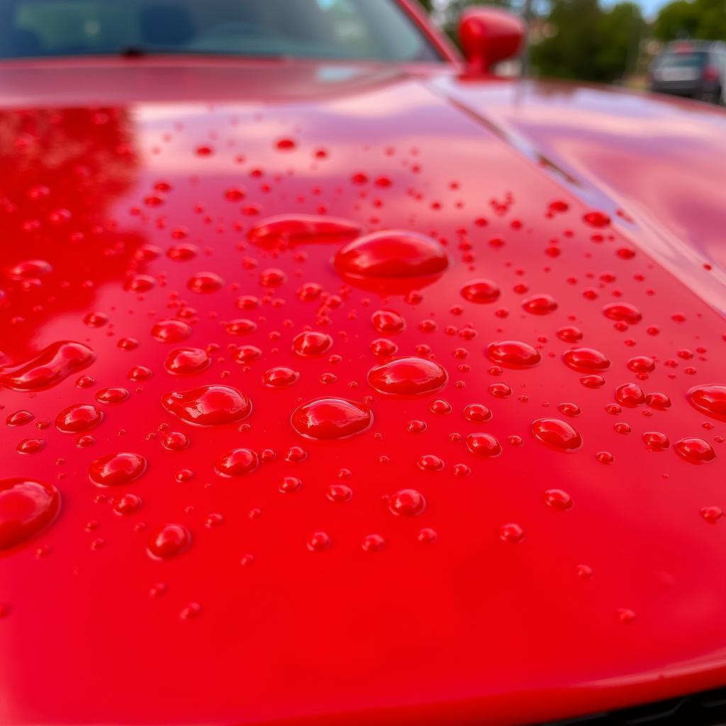 Water beading on a ceramic coated car