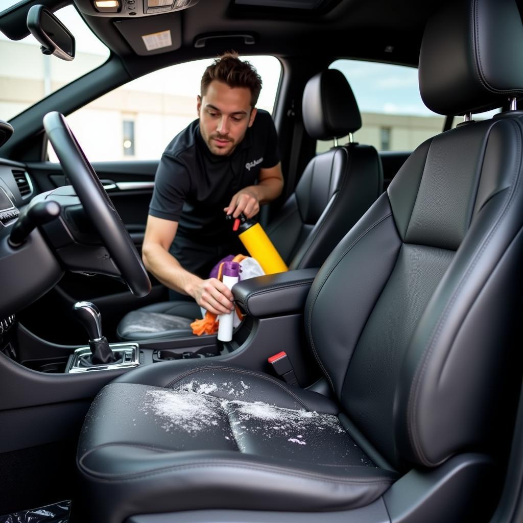 Interior car cleaning at a Charlotte detailing shop