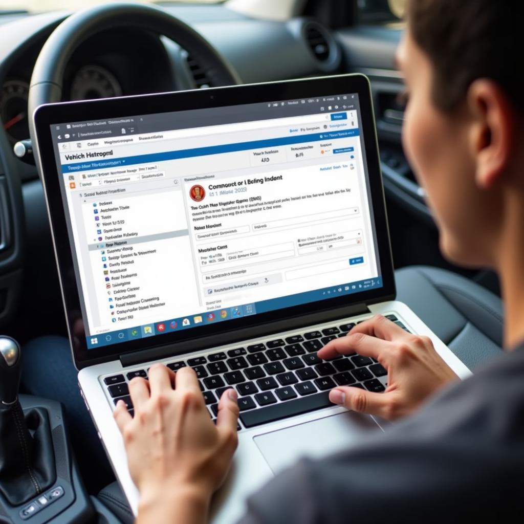 Checking car history online via laptop