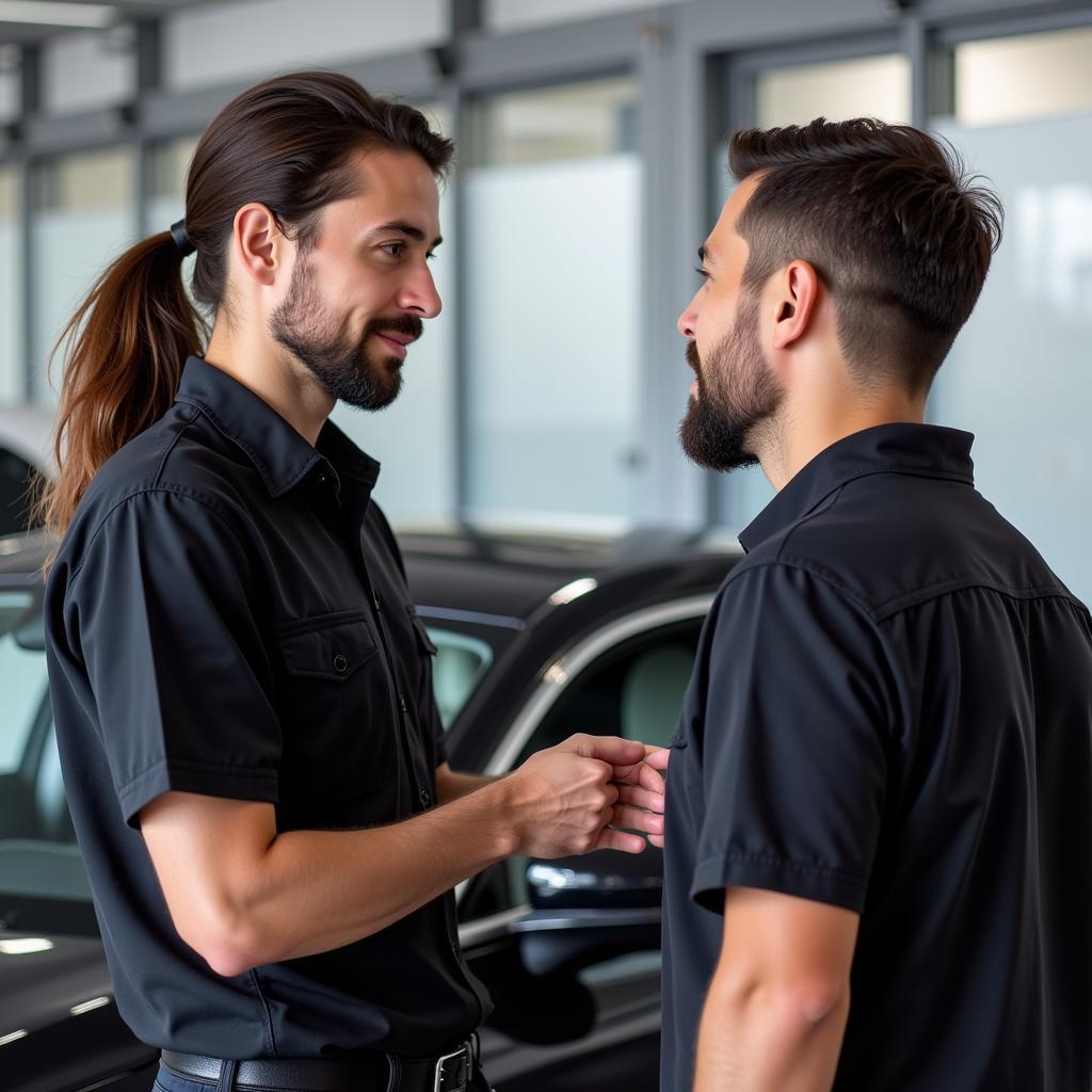 Customer Consulting with a Car Detailer