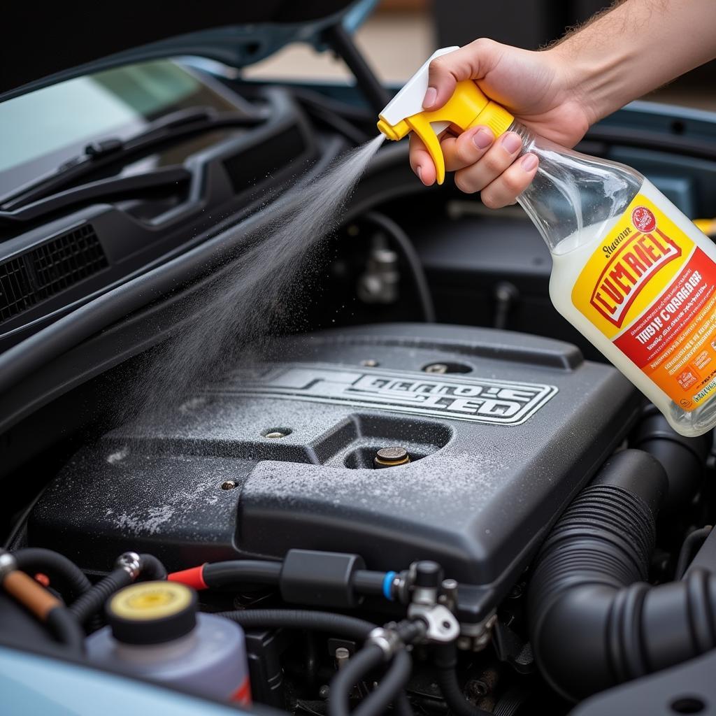 Citrus-Based Degreaser Cleaning Engine Bay