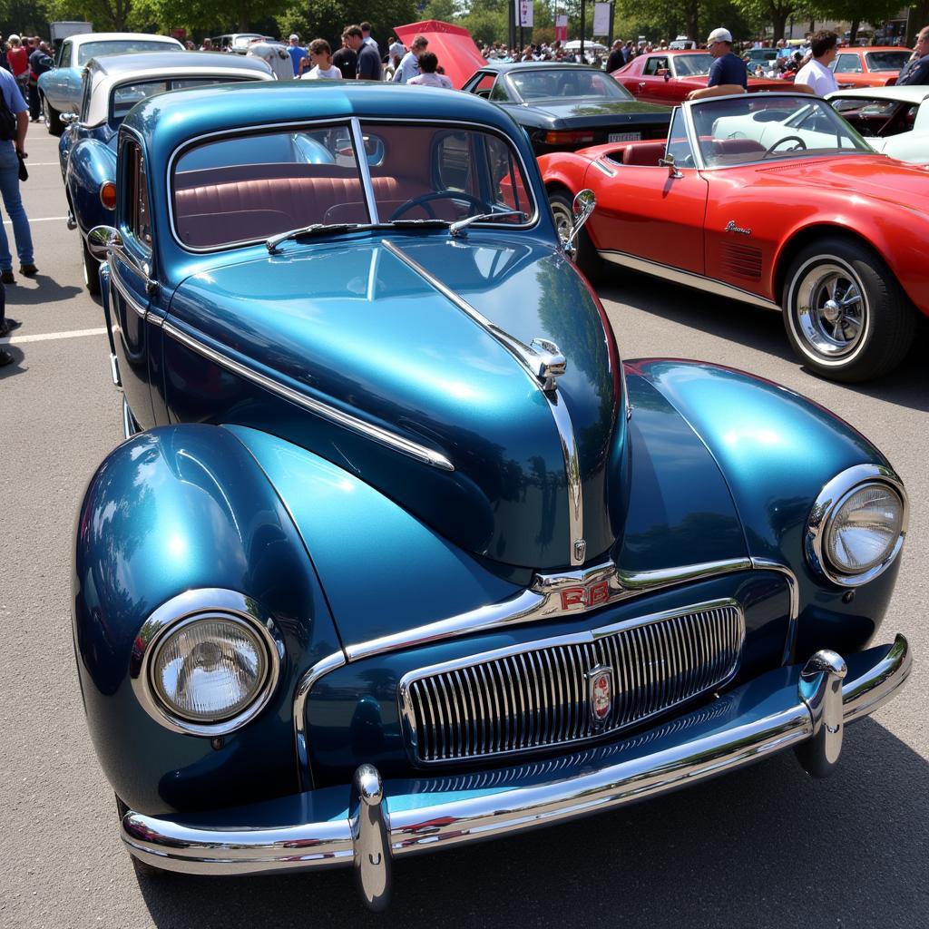 Classic cars gleaming at a car show, showcasing high-end detailing.