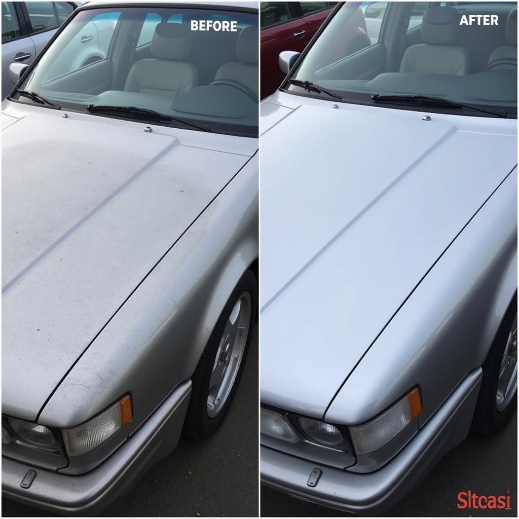 Before and After Clay Bar Treatment on Car Hood