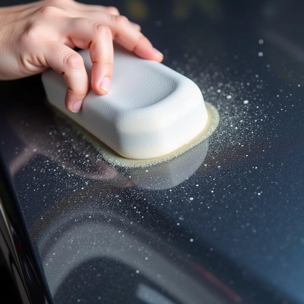 Clay bar removing contaminants from car paint