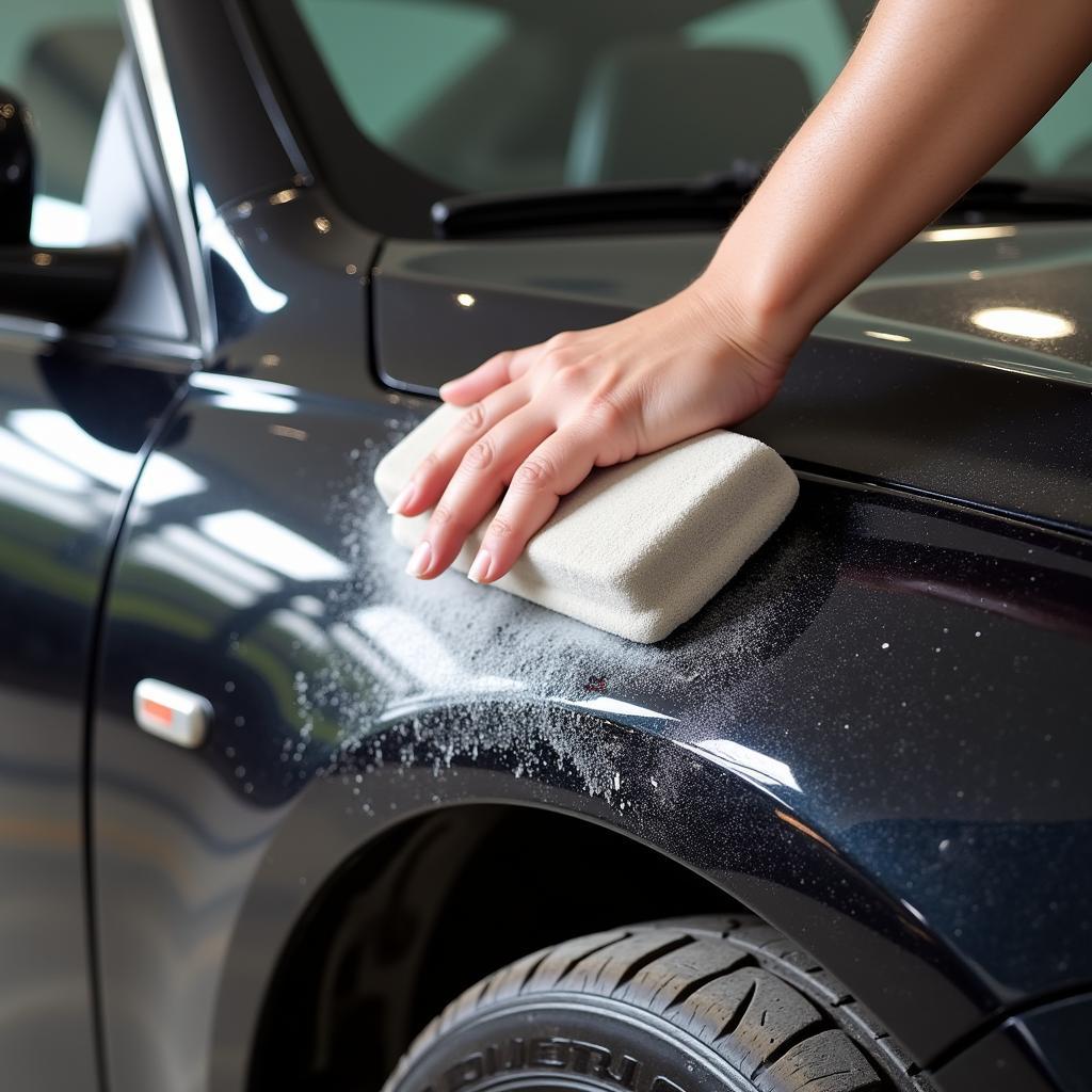 Clay bar removing contaminants from car paint