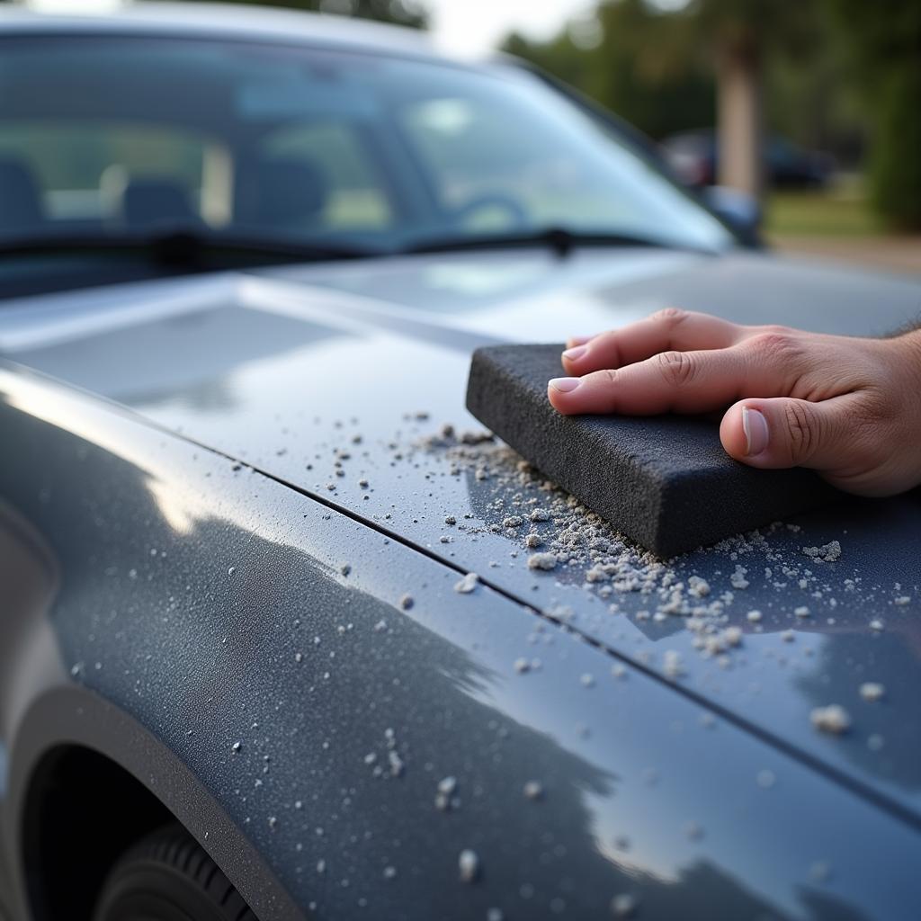 Clay bar removing contaminants from car paint